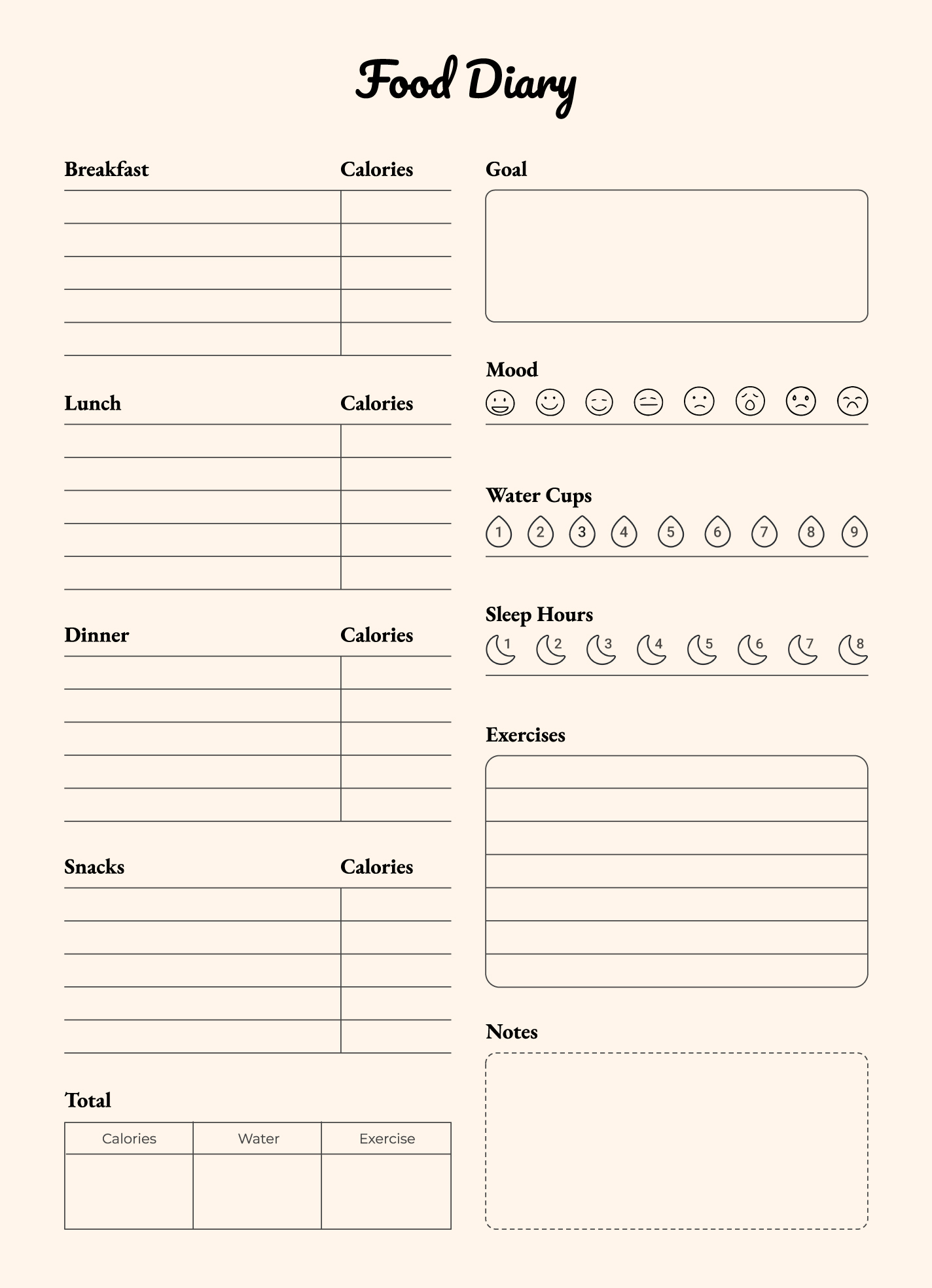 food diary free google docs template - gdoc.io